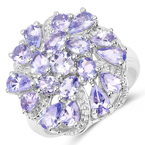 Bids.com 3.35 Carat Genuine Tanzanite .925 Sterling Silver Ring Rings White Smoke size 5.00,size 6.00,size 7.00,size 8.00,size 9.00,size 10.00