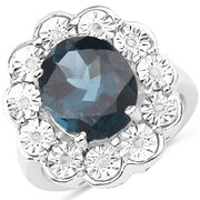 Bids.com 5.11 Carat Genuine London Blue Topaz and White Diamond .925 Sterling Silver Ring Rings White Smoke size 7.00,size 8.00,size 6.00,size 9.00