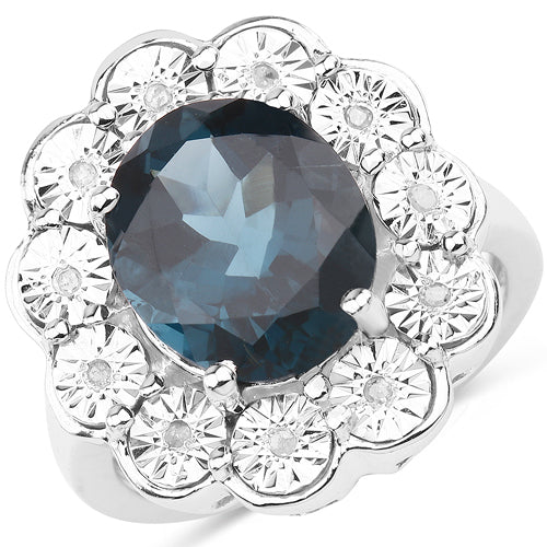 Bids.com 5.11 Carat Genuine London Blue Topaz and White Diamond .925 Sterling Silver Ring Rings White Smoke size 7.00,size 8.00,size 6.00,size 9.00