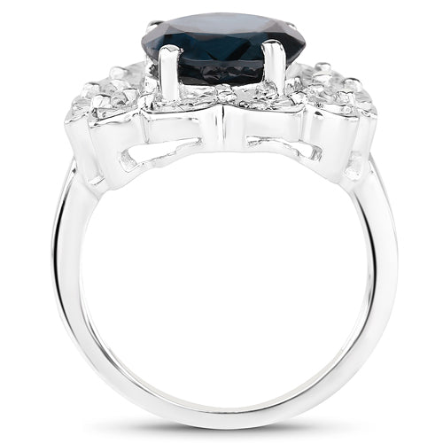 Bids.com 5.11 Carat Genuine London Blue Topaz and White Diamond .925 Sterling Silver Ring Rings White Smoke size 7.00,size 8.00,size 6.00,size 9.00