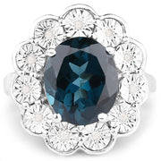 Bids.com 5.11 Carat Genuine London Blue Topaz and White Diamond .925 Sterling Silver Ring Rings White Smoke size 7.00,size 8.00,size 6.00,size 9.00