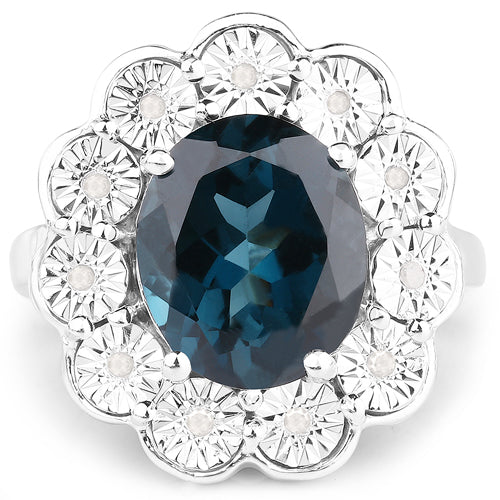 Bids.com 5.11 Carat Genuine London Blue Topaz and White Diamond .925 Sterling Silver Ring Rings White Smoke size 7.00,size 8.00,size 6.00,size 9.00