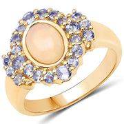 Bids.com 14K Yellow Gold Plated 1.74 Carat Genuine Ethiopian Opal and Tanzanite .925 Sterling Silver Ring Rings White Smoke size 6.00,size 9.00,size 7.00,size 8.00