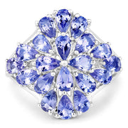 Bids.com 4.20 Carat Genuine Tanzanite .925 Sterling Silver Ring Rings White Smoke size 9.00,size 6.00,size 7.00,size 8.00,size 5.00