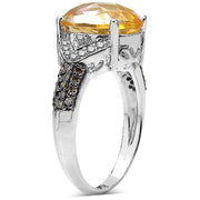 Bids.com 4.69 Carat Genuine Citrine, Champagne Diamond & White Diamond .925 Sterling Silver Ring Rings White Smoke size 8.00,size 6.00,size 7.00,size 9.00