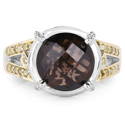 Bids.com 3.28 Carat Genuine Smoky Quartz, Yellow Diamond & White Diamond .925 Sterling Silver Ring Rings White Smoke size 6.00,size 7.00,size 8.00,size 9.00,size 5.00,size 10.00,size 4.00