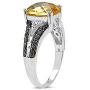 Bids.com 2.82 Carat Genuine Citrine, Champagne Diamond & White Diamond .925 Sterling Silver Ring Rings White Smoke size 8.00,size 6.00,size 7.00,size 9.00