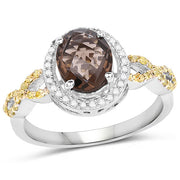 Bids.com 1.90 Carat Genuine Smoky Quartz, Yellow Diamond & White Diamond .925 Sterling Silver Ring Rings White Smoke size 8.00,size 6.00,size 7.00,size 9.00,size 5.00,size 10.00