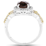 Bids.com 1.90 Carat Genuine Smoky Quartz, Yellow Diamond & White Diamond .925 Sterling Silver Ring Rings White Smoke size 8.00,size 6.00,size 7.00,size 9.00,size 5.00,size 10.00