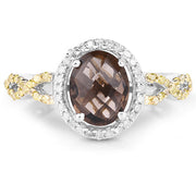 Bids.com 1.90 Carat Genuine Smoky Quartz, Yellow Diamond & White Diamond .925 Sterling Silver Ring Rings White Smoke size 8.00,size 6.00,size 7.00,size 9.00,size 5.00,size 10.00