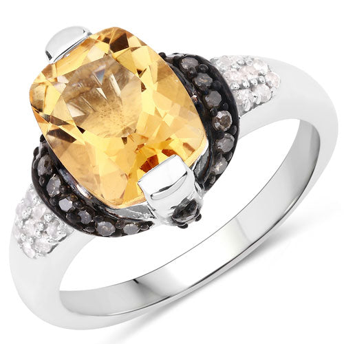 Bids.com "2.83 Carat Genuine Citrine, Champagne Diamond and White Diamond .925 Sterling Silver Ring Rings White Smoke size 5.00,size 6.00,size 7.00,size 8.00,size 9.00
