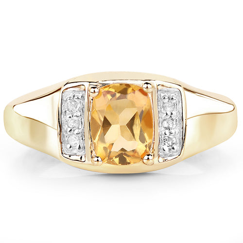 Bids.com 14K Yellow Gold Plated 1.36 Carat Genuine Citrine & White Topaz .925 Sterling Silver Ring Rings White Smoke size 10.00,size 10.50,size 11.00,size 12.00,size 13.00,size 9.00,size 6.00,size 7.00,size 8.00,size 5.00