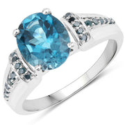 Bids.com 2.72 Carat Genuine London Blue Topaz and Blue Diamond .925 Sterling Silver Ring Rings White Smoke size 5.00,size 6.00,size 7.00,size 8.00,size 10.00,size 9.00