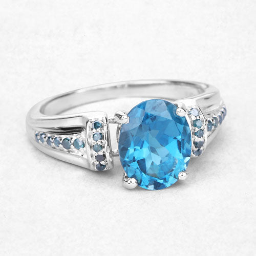 Bids.com 2.72 Carat Genuine London Blue Topaz and Blue Diamond .925 Sterling Silver Ring Rings White Smoke size 5.00,size 6.00,size 7.00,size 8.00,size 10.00,size 9.00