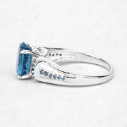 Bids.com 2.72 Carat Genuine London Blue Topaz and Blue Diamond .925 Sterling Silver Ring Rings White Smoke size 5.00,size 6.00,size 7.00,size 8.00,size 10.00,size 9.00