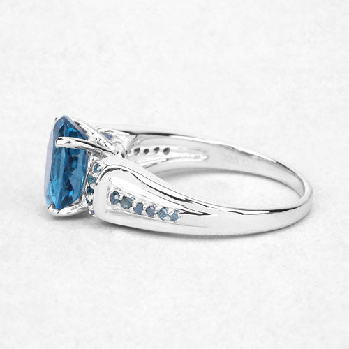 Bids.com 2.72 Carat Genuine London Blue Topaz and Blue Diamond .925 Sterling Silver Ring Rings White Smoke size 5.00,size 6.00,size 7.00,size 8.00,size 10.00,size 9.00