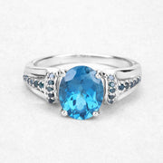 Bids.com 2.72 Carat Genuine London Blue Topaz and Blue Diamond .925 Sterling Silver Ring Rings White Smoke size 5.00,size 6.00,size 7.00,size 8.00,size 10.00,size 9.00