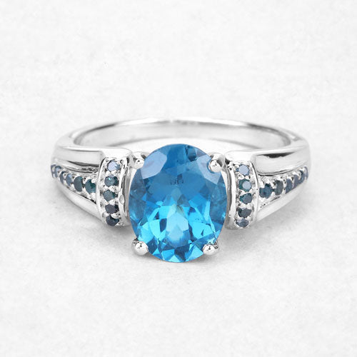 Bids.com 2.72 Carat Genuine London Blue Topaz and Blue Diamond .925 Sterling Silver Ring Rings White Smoke size 5.00,size 6.00,size 7.00,size 8.00,size 10.00,size 9.00