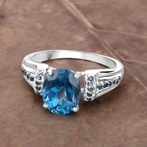 Bids.com 2.72 Carat Genuine London Blue Topaz and Blue Diamond .925 Sterling Silver Ring Rings Dim Gray size 5.00,size 6.00,size 7.00,size 8.00,size 10.00,size 9.00
