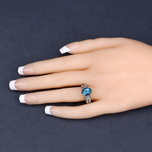 Bids.com 2.72 Carat Genuine London Blue Topaz and Blue Diamond .925 Sterling Silver Ring Rings Dark Slate Gray size 5.00,size 6.00,size 7.00,size 8.00,size 10.00,size 9.00