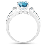 Bids.com 2.72 Carat Genuine London Blue Topaz and Blue Diamond .925 Sterling Silver Ring Rings White Smoke size 5.00,size 6.00,size 7.00,size 8.00,size 10.00,size 9.00