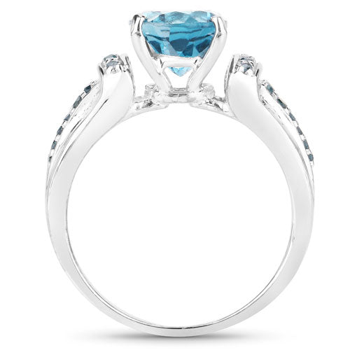 Bids.com 2.72 Carat Genuine London Blue Topaz and Blue Diamond .925 Sterling Silver Ring Rings White Smoke size 5.00,size 6.00,size 7.00,size 8.00,size 10.00,size 9.00