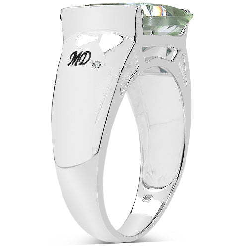 Bids.com 5.71 Carat Genuine Green Amethyst & White Diamond .925 Sterling Silver Ring Rings Lavender size 8.00,size 6.00,size 7.00,size 9.00