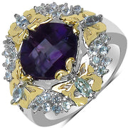 Bids.com 3.91 Carat Genuine Amethyst, Blue Topaz & White Diamond .925 Sterling Silver Ring Rings White Smoke size 8.00,size 6.00,size 7.00,size 9.00