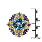 Bids.com 5.66 Carat Genuine Blue Topaz, Amethyst & White Diamond .925 Sterling Silver Ring Rings White Smoke size 8.00,size 6.00,size 7.00,size 9.00