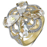 Bids.com 14K Yellow Gold Plated 6.69 Carat Genuine Crystal Quartz & White Diamond .925 Sterling Silver Ring Rings White Smoke size 8.00,size 6.00,size 7.00,size 9.00