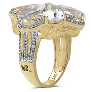 Bids.com 14K Yellow Gold Plated 6.69 Carat Genuine Crystal Quartz & White Diamond .925 Sterling Silver Ring Rings White Smoke size 8.00,size 6.00,size 7.00,size 9.00