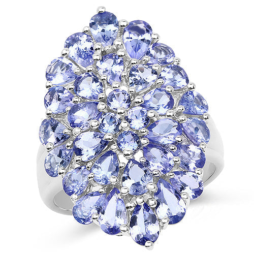 Bids.com 4.62 Carat Genuine Tanzanite .925 Sterling Silver Ring Rings White Smoke size 7.00,size 6.00,size 8.00,size 9.00