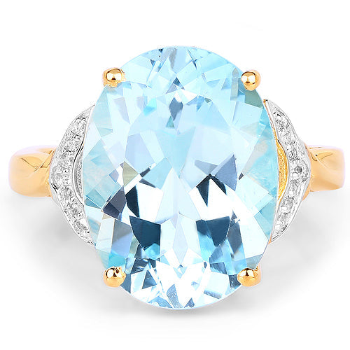 Bids.com 14K Yellow Gold Plated 11.32 Carat Genuine Blue Topaz and White Topaz .925 Sterling Silver Ring Rings White Smoke size 7.00,size 8.00,size 6.00,size 9.00