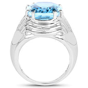 Bids.com 12.10 Carat Genuine Blue Topaz .925 Sterling Silver Ring Rings White Smoke size 6.00,size 7.00,size 8.00,size 9.00