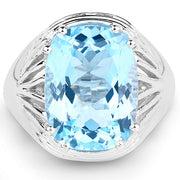 Bids.com 12.10 Carat Genuine Blue Topaz .925 Sterling Silver Ring Rings White Smoke size 6.00,size 7.00,size 8.00,size 9.00