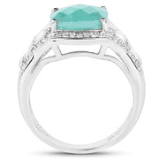 Bids.com 4.09 Carat Genuine Emerald and White Topaz .925 Sterling Silver Ring Rings White Smoke size 5.00,size 6.00,size 7.00,size 8.00,size 9.00