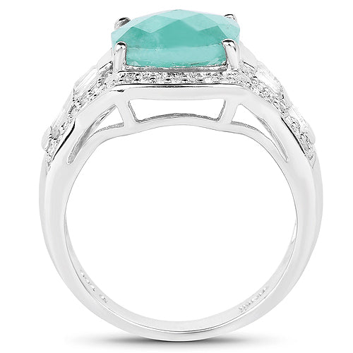 Bids.com 4.09 Carat Genuine Emerald and White Topaz .925 Sterling Silver Ring Rings White Smoke size 5.00,size 6.00,size 7.00,size 8.00,size 9.00