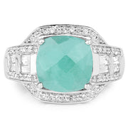 Bids.com 4.09 Carat Genuine Emerald and White Topaz .925 Sterling Silver Ring Rings White Smoke size 5.00,size 6.00,size 7.00,size 8.00,size 9.00