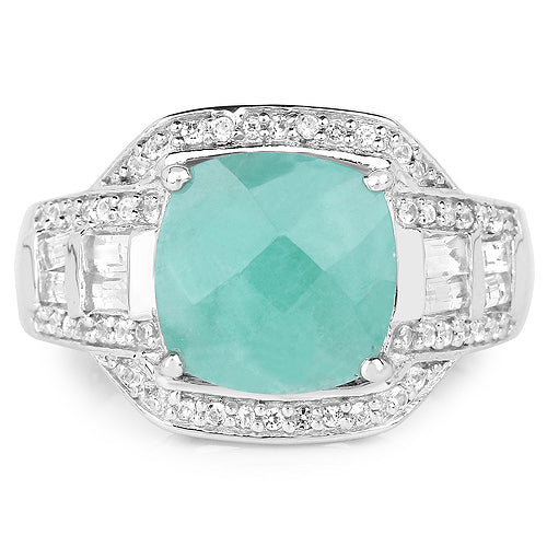 Bids.com 4.09 Carat Genuine Emerald and White Topaz .925 Sterling Silver Ring Rings White Smoke size 5.00,size 6.00,size 7.00,size 8.00,size 9.00