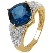 Bids.com 18K Yellow Gold Plated 3.83 Carat Genuine London Blue Topaz & White Topaz .925 Sterling Silver Ring Rings White Smoke size 7.00,size 6.00,size 8.00,size 9.00