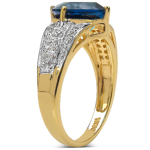 Bids.com 18K Yellow Gold Plated 3.83 Carat Genuine London Blue Topaz & White Topaz .925 Sterling Silver Ring Rings White Smoke size 7.00,size 6.00,size 8.00,size 9.00