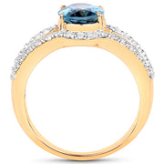 Bids.com 14K Yellow Gold Plated 2.30 Carat Genuine London Blue Topaz and White Topaz .925 Sterling Silver Ring Rings White Smoke size 7.00,size 6.00,size 8.00,size 9.00