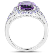 Bids.com 5.90 Carat Genuine Amethyst and Tanzanite .925 Sterling Silver Ring Rings White Smoke size 7.00,size 8.00,size 10.00,size 6.00,size 9.00