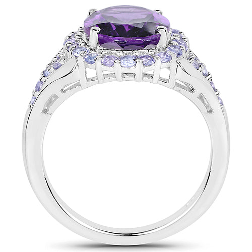 Bids.com 5.90 Carat Genuine Amethyst and Tanzanite .925 Sterling Silver Ring Rings White Smoke size 7.00,size 8.00,size 10.00,size 6.00,size 9.00