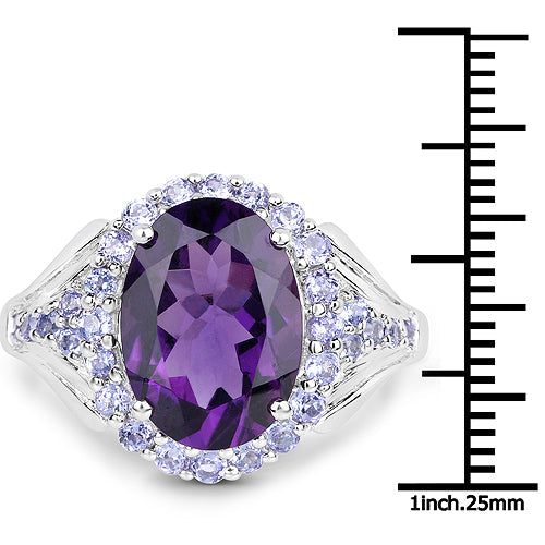 Bids.com 5.90 Carat Genuine Amethyst and Tanzanite .925 Sterling Silver Ring Rings White Smoke size 7.00,size 8.00,size 10.00,size 6.00,size 9.00