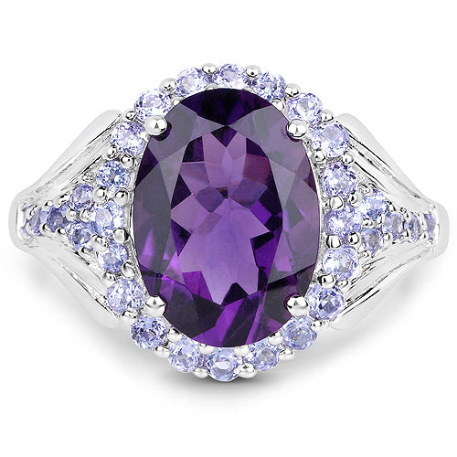 Bids.com 5.90 Carat Genuine Amethyst and Tanzanite .925 Sterling Silver Ring Rings White Smoke size 7.00,size 8.00,size 10.00,size 6.00,size 9.00