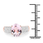 Bids.com 14K Rose Gold Plated 3.27 Carat Genuine Kunzite Oval and White Zircon .925 Sterling Silver Ring Ring Rings White Smoke size 6.00,size 7.00,size 8.00,size 5.00,size 9.00