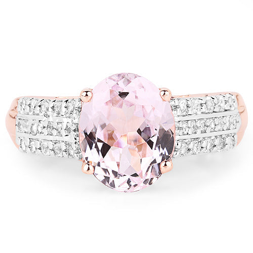 Bids.com 14K Rose Gold Plated 3.27 Carat Genuine Kunzite Oval and White Zircon .925 Sterling Silver Ring Ring Rings White Smoke size 6.00,size 7.00,size 8.00,size 5.00,size 9.00