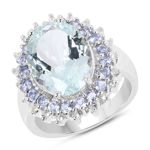 Bids.com 5.30 Carat Genuine Aquamarine, Tanzanite & White Topaz .925 Sterling Silver Ring Rings White Smoke size 6.00,size 7.00,size 8.00,size 9.00,size 5.00