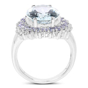 Bids.com 5.30 Carat Genuine Aquamarine, Tanzanite & White Topaz .925 Sterling Silver Ring Rings White Smoke size 6.00,size 7.00,size 8.00,size 9.00,size 5.00